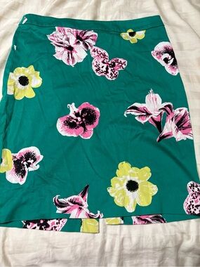 J. Crew Teal Floral Pencil Skirt with Pink and Yellow Blooms